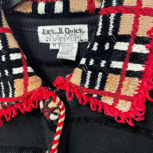 Vintage Jack B Quick Button Front Designer Plaid Collared Sweater Womens Medium - Picture 6 of 7